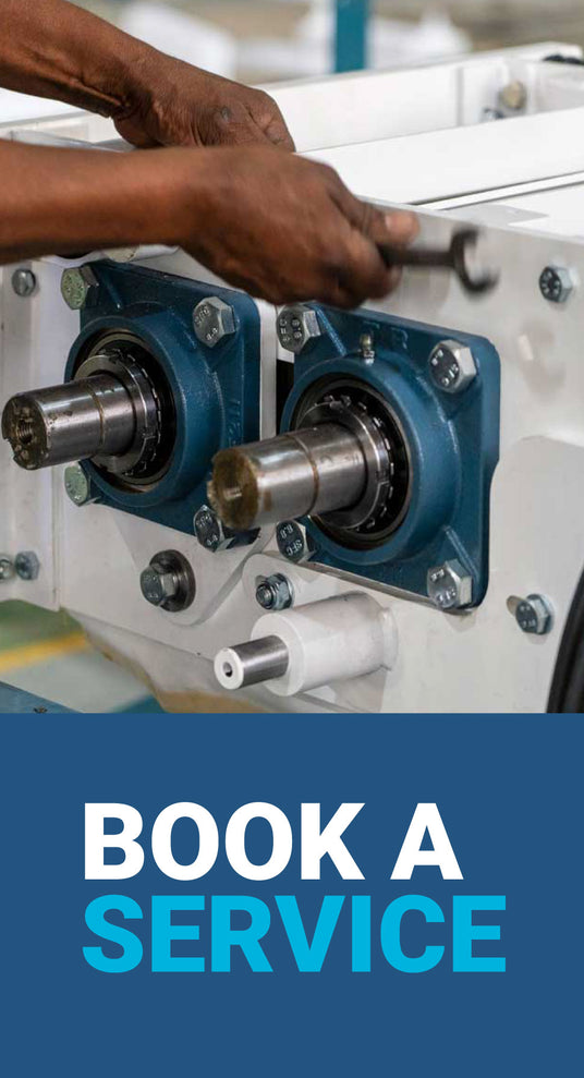 Book a service, hands of a Roff technician doing mill maintenance