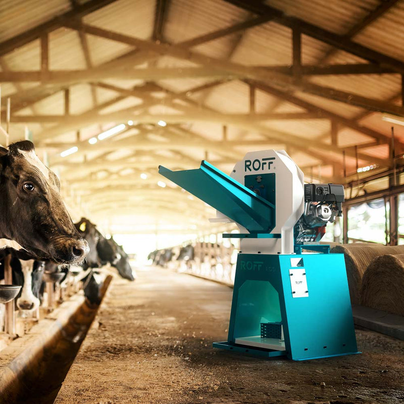 Roff Hammer mill 100 in barn with cows