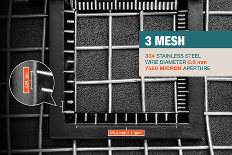 #3 Mesh | 304 Stainless Steel | 7550 Micron / 7.55mm Aperture (Hole Size) | 3 Mesh Wires per Inch | 0.9mm Wire Diameter | 1m x 1.32m