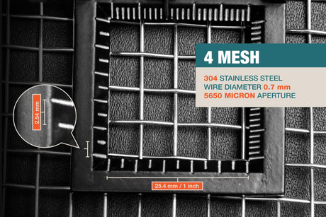 #4 Mesh | 304 Stainless Steel | 5650 Micron / 5.65mm Aperture (Hole Size) | 4 Mesh Wires per Inch | 0.7mm Wire Diameter | 1m x 1.32m