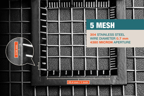 #5 Mesh | 304 Stainless Steel | 4380 Micron / 4.38mm Aperture (Hole Size) | 5 Mesh Wires per Inch | 0.7mm Wire Diameter | 1m x 1.32m