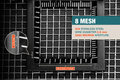 #8 Mesh | 304 Stainless Steel | 2680 Micron / 2.68mm Aperture (Hole Size) | 8 Mesh Wires per Inch | 0.5mm Wire Diameter | 1m x 1.32m
