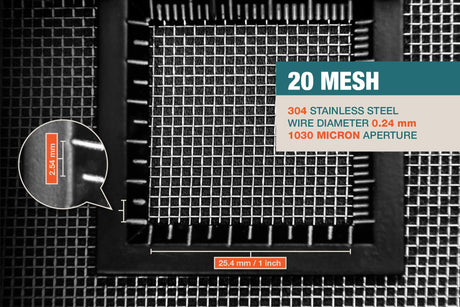 #20 Mesh | 304 Stainless Steel | 1030 Micron / 1.03mm Aperture (Hole Size) | 20 Mesh Wires per Inch | 0.24mm Wire Diameter | 1m x 1.32m