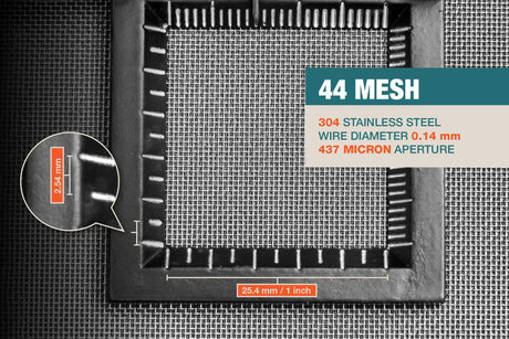 #44 Mesh | 304 Stainless Steel | 437 Micron / 0.437mm Aperture (Hole Size) | 44 Mesh Wires per Inch | 0.14mm Wire Diameter | 1m x 1.32m