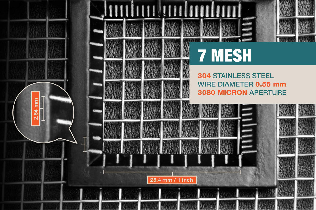 #7 Mesh | 304 Stainless Steel | 3080 Micron / 3.08mm Aperture (Hole Size) | 7 Mesh Wires per Inch | 0.55mm Wire Diameter | 1m x 1.32m