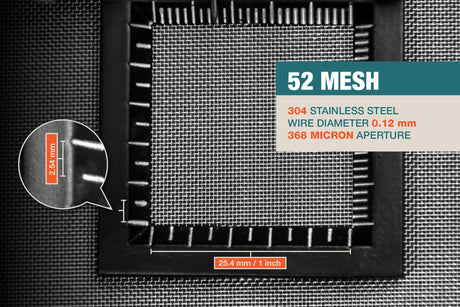 #52 Mesh | 304 Stainless Steel | 368 Micron / 0.368mm Aperture (Hole Size) | 52 Mesh Wires per Inch | 0.12mm Wire Diameter | 1m x 1.32m