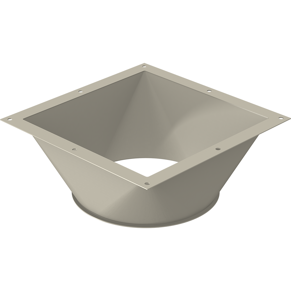 Spouts from square to round | 120 diameter | 1.5mm thick | Powder coated