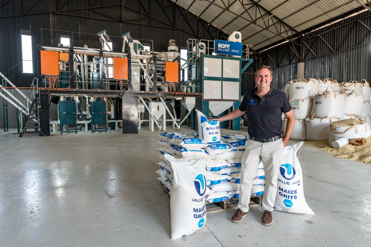 Value Max maize grits and roller meal bags at the Harare mill