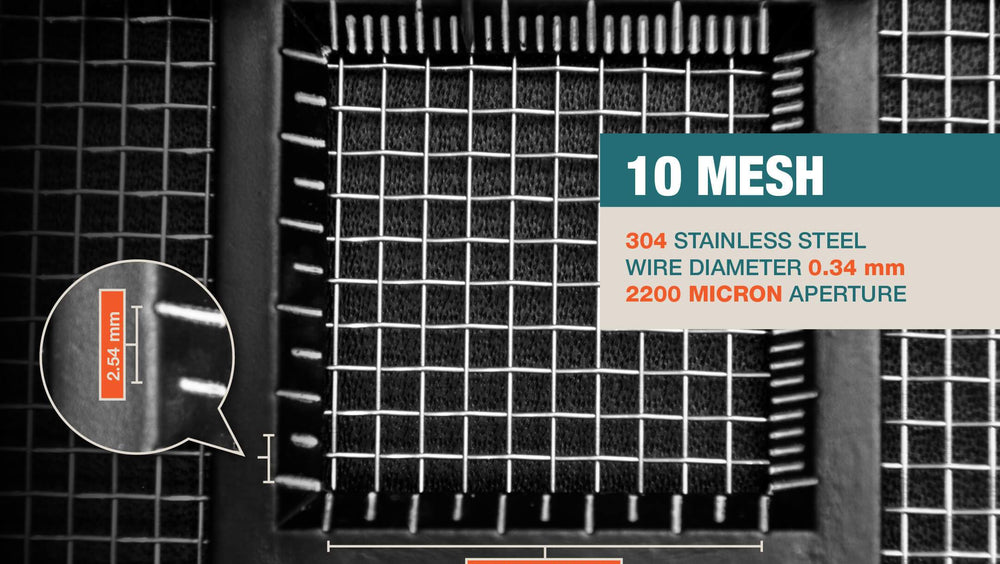 #10 Mesh | 304 Stainless Steel | 2200 Micron / 2.2mm Aperture (Hole Size) | 10 Mesh Wires per Inch | 0.34mm Wire Diameter | 1m x 1.32m
