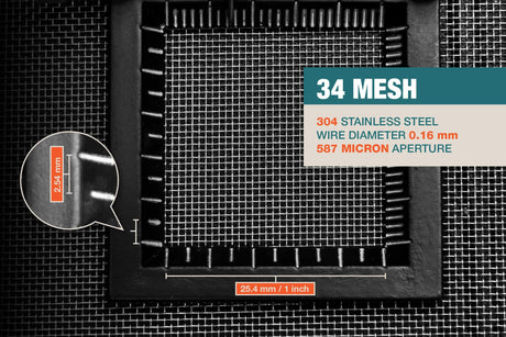 #34 Mesh | 304 Stainless Steel | 587 Micron / 0.587mm Aperture (Hole Size) | 34 Mesh Wires per Inch | 0.16mm Wire Diameter | 1m x 1.32m