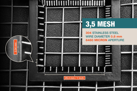 #3.5 Mesh | 304 Stainless Steel | 6460 Micron / 6.46mm Aperture (Hole Size) | 3.5 Mesh Wires per Inch | 0.8mm Wire Diameter | 1m x 1.32m
